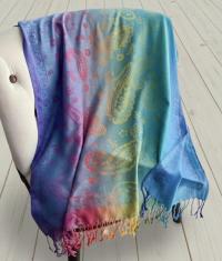 Rainbow Shawl, Soft Pashmina Shawl & Scarf for Women, Jacquard Brocade, Head Wraps