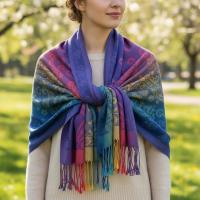 Rainbow Paisley Shawl, Woven Pashmina Wrap, Bohemian Scarf for Women