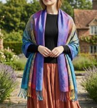 Rainbow Paisley Shawl, Woven Pashmina Wrap, Bohemian Scarf for Women