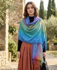 Rainbow Shawl, Soft Pashmina Shawl & Scarf for Women, Jacquard Brocade, Head Wraps