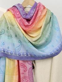 Rainbow Shawl, Soft Pashmina Shawl & Scarf for Women, Jacquard Brocade, Head Wraps