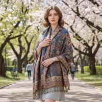 Aqua and Gold Pashmina Shawl & Scarf for Women, Jacquard Brocade, Shawl or Wrap