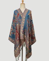 Aqua and Gold Pashmina Shawl & Scarf for Women, Jacquard Brocade, Shawl or Wrap