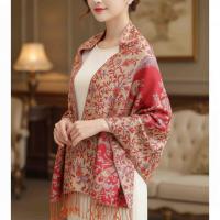 Red and Gold Pashmina Shawl & Scarf for Women, Jacquard Brocade, Stole or Wrap