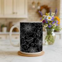 Set of Big Mugs, Dark Floral Cup Set, 15 oz