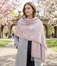 Soft Pashmina Shawl & Scarf for Women, Jacquard Brocade, Lightweight Blanket Shawl