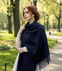 Navy Blue Pashmina, Blanket Shawl - Lightweight Wide Scarf and Wrap