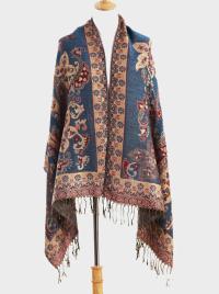 Aqua and Gold Pashmina Shawl & Scarf for Women, Jacquard Brocade, Shawl or Wrap