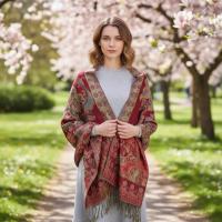 Red and Gold Pashmina Shawl & Scarf for Women, Jacquard Brocade, Stole or Wrap