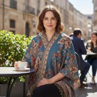 Aqua and Gold Pashmina Shawl & Scarf for Women, Jacquard Brocade, Shawl or Wrap