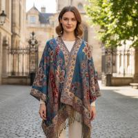 Aqua and Gold Pashmina Shawl & Scarf for Women, Jacquard Brocade, Shawl or Wrap
