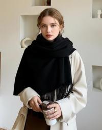 Black Blanket Shawl - Thick Cashmere Wool Blend - Super Soft Wrap