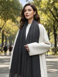 Dark Grey Blanket Shawl - Thick Cashmere Wool Blend - Super Soft Wrap