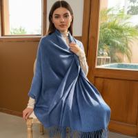 Denim Blue Blanket Shawl - Thick Cashmere Wool Blend - Super Soft Wrap