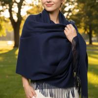 Navy Blue Blanket Shawl - Thick Cashmere Wool Blend - Super Soft Wrap