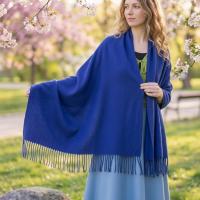 Blue Blanket Shawl - Thick Cashmere Wool Blend - Super Soft Wrap