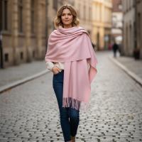 Pink Blanket Shawl - Thick Cashmere Wool Blend - Super Soft Wrap