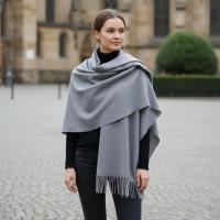 Grey Blanket Shawl - Thick Cashmere Wool Blend - Super Soft Wrap