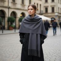 Dark Grey Blanket Shawl - Thick Cashmere Wool Blend - Super Soft Wrap