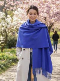 Blue Blanket Shawl - Thick Cashmere Wool Blend - Super Soft Wrap