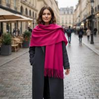 Dark Rose Blanket Shawl - Thick Cashmere Wool Blend - Super Soft Wrap