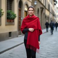 Red Blanket Shawl - Thick Cashmere Wool Blend - Super Soft Wrap
