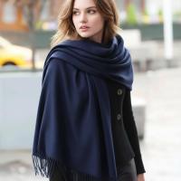 Navy Blanket Shawl - Thick Cashmere Wool Blend - Super Soft Wrap