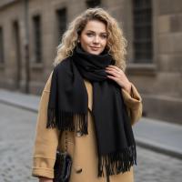 Black Blanket Shawl - Thick Wide Scarf - Pashmina Super Soft Wrap