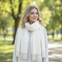 Creamy White Blanket Shawl - Thick Wide Scarf - Pashmina Super Soft Wrap