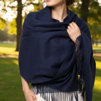 Navy Blue Pashmina, Blanket Shawl - Lightweight Wide Scarf and Wrap
