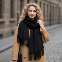 Black Blanket Shawl - Thick Cashmere Wool Blend - Super Soft Wrap