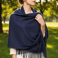 Navy Blue Blanket Shawl - Thick Cashmere Wool Blend - Super Soft Wrap
