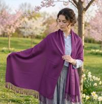 Purple Blanket Shawl - Thick Cashmere Wool Blend - Super Soft Wrap