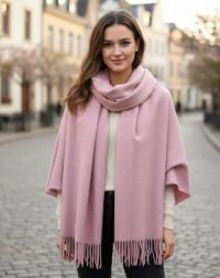 Pink Blanket Shawl - Thick Cashmere Wool Blend - Super Soft Wrap