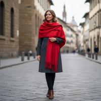 Red Blanket Shawl - Thick Cashmere Wool Blend - Super Soft Wrap