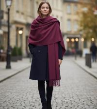 Purple Blanket Shawl - Thick Cashmere Wool Blend - Super Soft Wrap