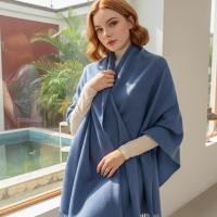 Denim Blue Blanket Shawl - Thick Cashmere Wool Blend - Super Soft Wrap