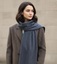 Heather Navy Blanket Shawl - Thick Wide Scarf - Pashmina Super Soft Wrap