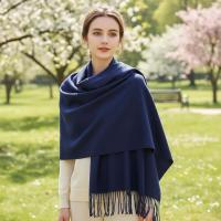 Navy Blue Blanket Shawl - Thick Wide Scarf - Pashmina Super Soft Wrap