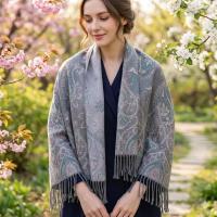 Thick Pashmina Shawl & Scarf for Women, Jacquard Brocade, Blanket Shawl, Wrap