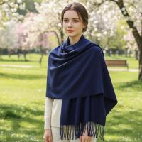 Navy Blanket Shawl - Thick Cashmere Wool Blend - Super Soft Wrap