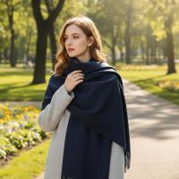 Navy Blue Blanket Shawl - Thick Wide Scarf - Pashmina Super Soft Wrap