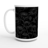 Roses, Dark Floral Large and Small Cups, 11oz and 15oz Ceramic Mug Set