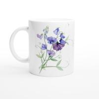 Sweet Pea, Floral Mug set, Large and Small Cups, 11oz or 15oz Ceramic Mugs