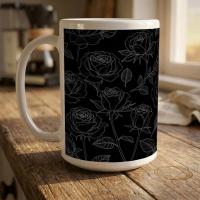 Roses, Dark Floral Large and Small Cups, 11oz and 15oz Ceramic Mug Set