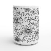 Set of Big Mugs, Floral Cup Set, Large 15 oz Matching Cups