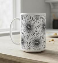 Set of Big Mugs, Floral Cup Set, Large 15 oz Matching Cups