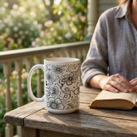 Set of Big Mugs, Floral Cup Set, Large 15 oz Matching Cups