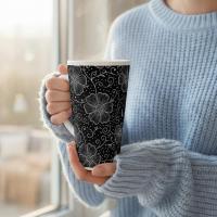 Set of 3 Cups, Floral, 17oz Latte Ceramic Mugs Set - Extra Tall Cup Set