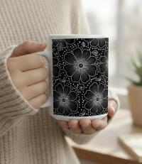 Set of Big Mugs, Floral Cup Set, Large 15 oz Matching Cups